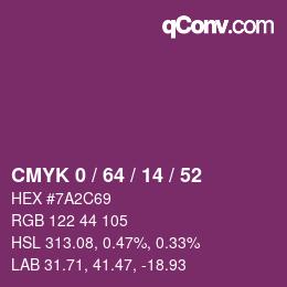 Color code: CMYK 0 / 64 / 14 / 52 | qconv.com