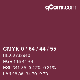 カラーコード: CMYK 0 / 64 / 44 / 55 | qconv.com