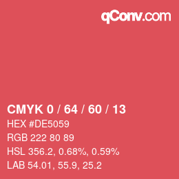 Farbcode: CMYK 0 / 64 / 60 / 13 | qconv.com