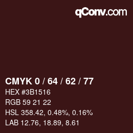 Code couleur: CMYK 0 / 64 / 62 / 77 | qconv.com