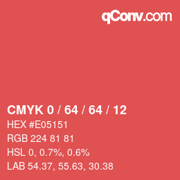 カラーコード: CMYK 0 / 64 / 64 / 12 | qconv.com