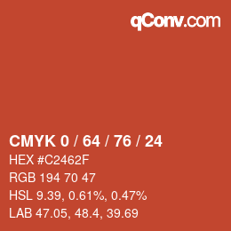カラーコード: CMYK 0 / 64 / 76 / 24 | qconv.com