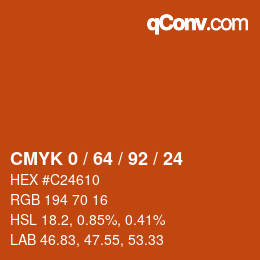 カラーコード: CMYK 0 / 64 / 92 / 24 | qconv.com