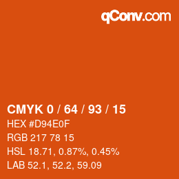 カラーコード: CMYK 0 / 64 / 93 / 15 | qconv.com