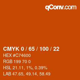 颜色代码: CMYK 0 / 65 / 100 / 22 | qconv.com