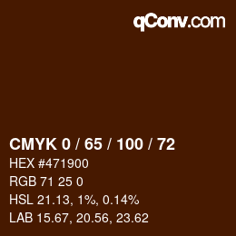 颜色代码: CMYK 0 / 65 / 100 / 72 | qconv.com