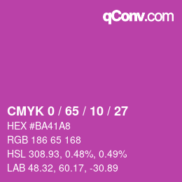 カラーコード: CMYK 0 / 65 / 10 / 27 | qconv.com