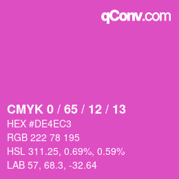 カラーコード: CMYK 0 / 65 / 12 / 13 | qconv.com