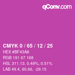 カラーコード: CMYK 0 / 65 / 12 / 25 | qconv.com