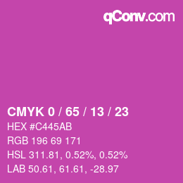 カラーコード: CMYK 0 / 65 / 13 / 23 | qconv.com