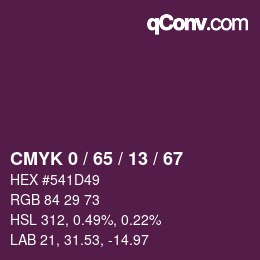 カラーコード: CMYK 0 / 65 / 13 / 67 | qconv.com