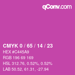 カラーコード: CMYK 0 / 65 / 14 / 23 | qconv.com