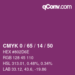 カラーコード: CMYK 0 / 65 / 14 / 50 | qconv.com