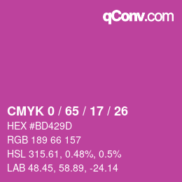 カラーコード: CMYK 0 / 65 / 17 / 26 | qconv.com