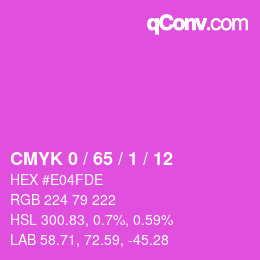 カラーコード: CMYK 0 / 65 / 1 / 12 | qconv.com