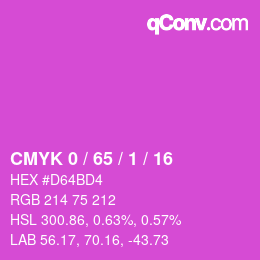 カラーコード: CMYK 0 / 65 / 1 / 16 | qconv.com