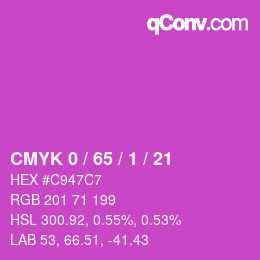 カラーコード: CMYK 0 / 65 / 1 / 21 | qconv.com