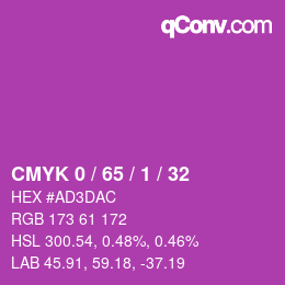 カラーコード: CMYK 0 / 65 / 1 / 32 | qconv.com