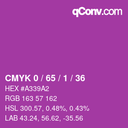 カラーコード: CMYK 0 / 65 / 1 / 36 | qconv.com