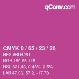 カラーコード: CMYK 0 / 65 / 23 / 26 | qconv.com
