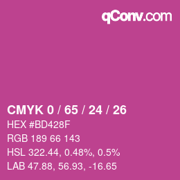 カラーコード: CMYK 0 / 65 / 24 / 26 | qconv.com