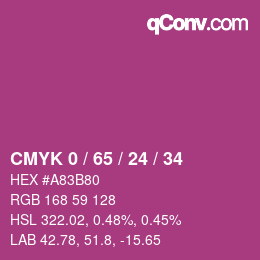 カラーコード: CMYK 0 / 65 / 24 / 34 | qconv.com