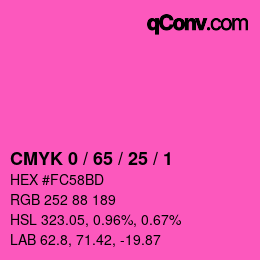 カラーコード: CMYK 0 / 65 / 25 / 1 | qconv.com