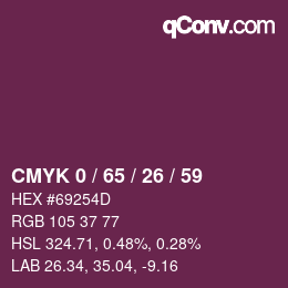 カラーコード: CMYK 0 / 65 / 26 / 59 | qconv.com