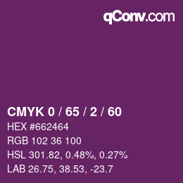 カラーコード: CMYK 0 / 65 / 2 / 60 | qconv.com