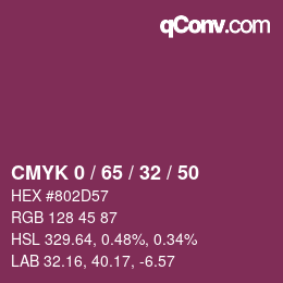 カラーコード: CMYK 0 / 65 / 32 / 50 | qconv.com