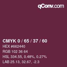 カラーコード: CMYK 0 / 65 / 37 / 60 | qconv.com