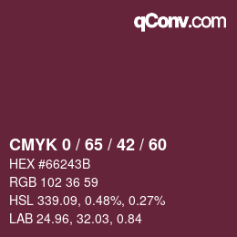 カラーコード: CMYK 0 / 65 / 42 / 60 | qconv.com