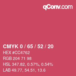 カラーコード: CMYK 0 / 65 / 52 / 20 | qconv.com