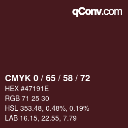 Code couleur: CMYK 0 / 65 / 58 / 72 | qconv.com