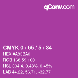 カラーコード: CMYK 0 / 65 / 5 / 34 | qconv.com