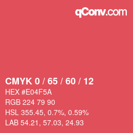 カラーコード: CMYK 0 / 65 / 60 / 12 | qconv.com