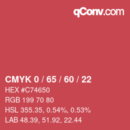 カラーコード: CMYK 0 / 65 / 60 / 22 | qconv.com