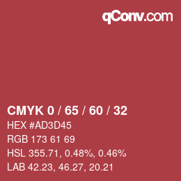 カラーコード: CMYK 0 / 65 / 60 / 32 | qconv.com