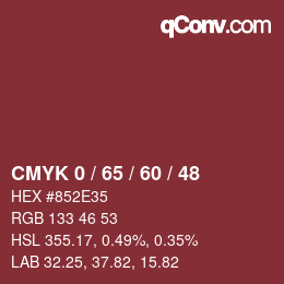 カラーコード: CMYK 0 / 65 / 60 / 48 | qconv.com
