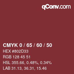 カラーコード: CMYK 0 / 65 / 60 / 50 | qconv.com
