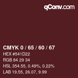 颜色代码: CMYK 0 / 65 / 60 / 67 | qconv.com