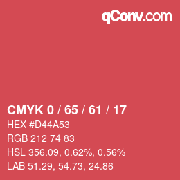 カラーコード: CMYK 0 / 65 / 61 / 17 | qconv.com