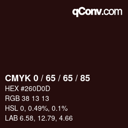 カラーコード: CMYK 0 / 65 / 65 / 85 | qconv.com