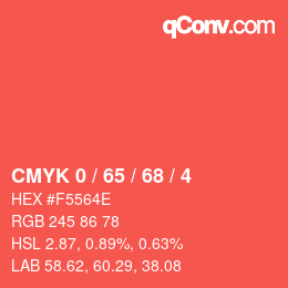 カラーコード: CMYK 0 / 65 / 68 / 4 | qconv.com