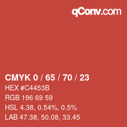 カラーコード: CMYK 0 / 65 / 70 / 23 | qconv.com