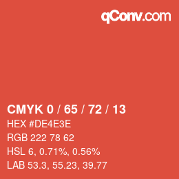 颜色代码: CMYK 0 / 65 / 72 / 13 | qconv.com
