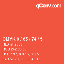 カラーコード: CMYK 0 / 65 / 74 / 5 | qconv.com