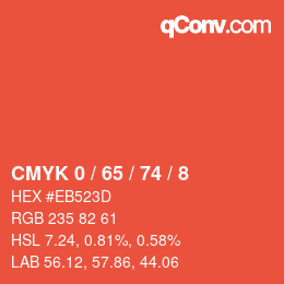 颜色代码: CMYK 0 / 65 / 74 / 8 | qconv.com