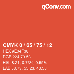 Farbcode: CMYK 0 / 65 / 75 / 12 | qconv.com