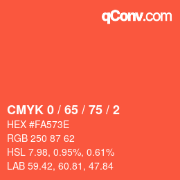 カラーコード: CMYK 0 / 65 / 75 / 2 | qconv.com